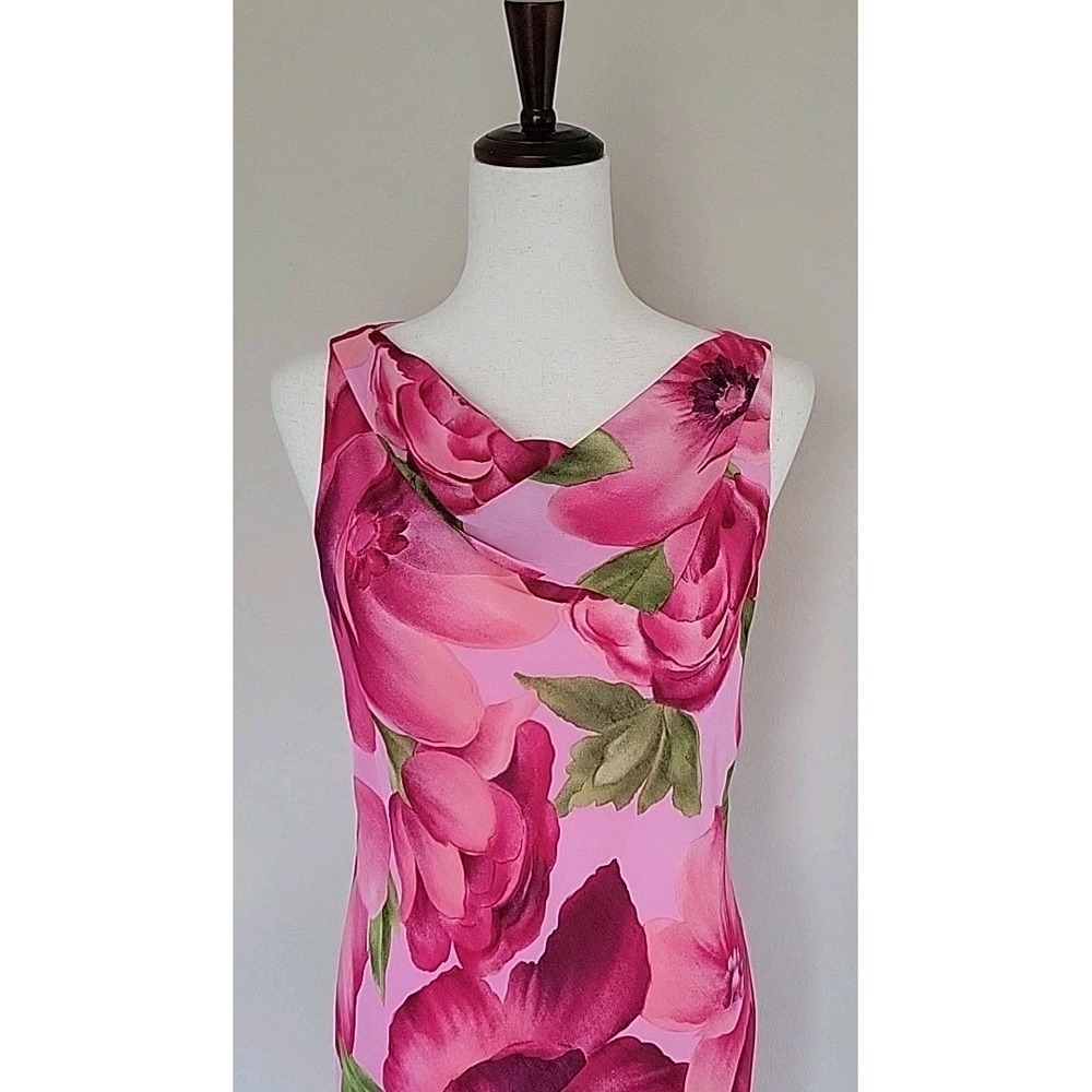 Vtg Pink Floral Maxi Dress Sz 10 Cowl Neck 90s Romantic Feminine Bloomcore READ